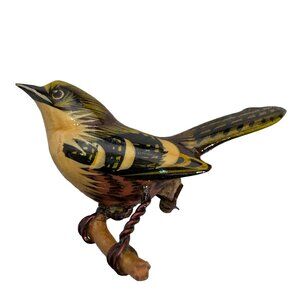 Vintage Takahashi Hand-Carved Painted Hardwood Miniature Wren Bird Brooch Pin 2"